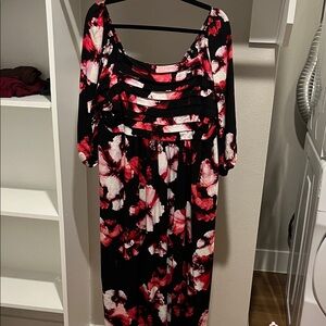 Torrid Black and Red Floral Long Sleeve Dress